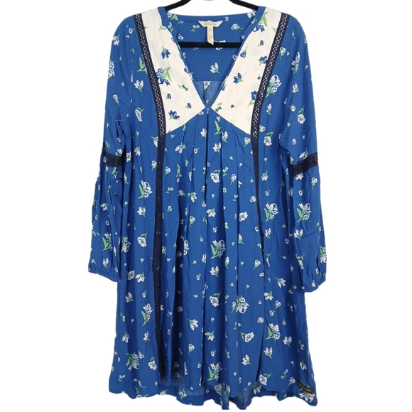 Matilda Jane Med Blue White Day Tripping Floral Swing Dress Bohemian Lace Flowy - Picture 2 of 10